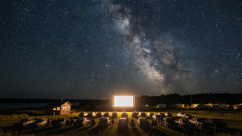 Cars at an outdoor movie screening in Atlantic Canada