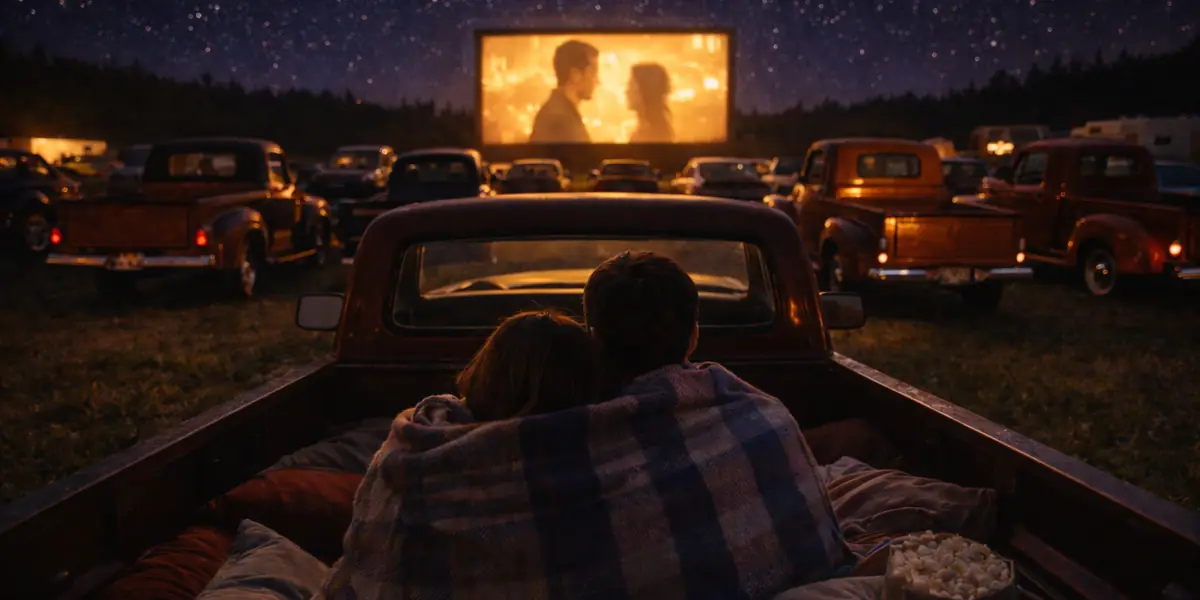 Starlit drive-in theater screen in the Canadian Maritimes
